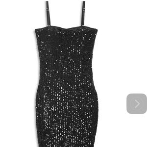 Katie J NYC Black Strapless Sequin Dress